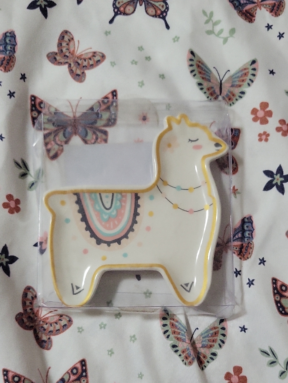 Llama Ceramic Trinket Dish - Cream with Pastel Accents